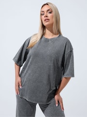 Yours Curve Grey Limited Acid Wash Seam Detail Co-Ord Top - Image 1 of 6