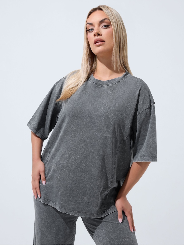 Yours Curve Grey Limited Acid Wash Seam Detail Co-Ord Top - Image 1 of 6 Yours Curve Grey Limited Acid Wash Seam Detail Co-Ord Top - Image 1 of 6