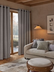 Grey Light Heavyweight Chenille Eyelet Super Thermal Curtains - Image 2 of 8