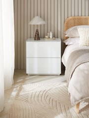 White Sloane Glass Collection Luxe 2 Drawer Wide Bedside Table - Image 2 of 9