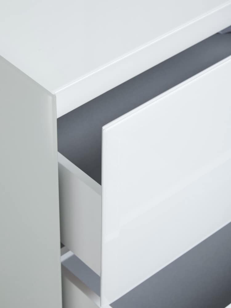 White Sloane Glass Collection Luxe 2 Drawer Wide Bedside Table - Image 9 of 9
