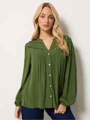 M&Co Green Crochet Insert Long Sleeve Blouse - Image 1 of 6