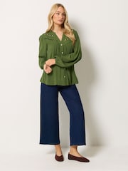 M&Co Green Crochet Insert Long Sleeve Blouse - Image 2 of 6