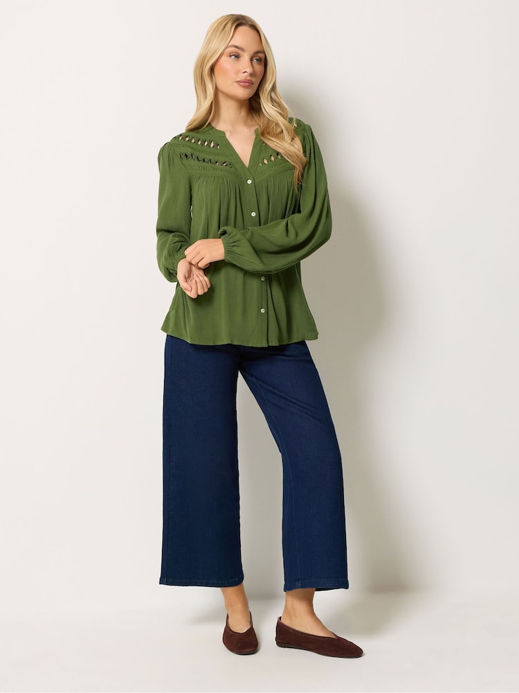 M&Co Green Crochet Insert Long Sleeve Blouse - Image 2 of 6 M&Co Green Crochet Insert Long Sleeve Blouse - Image 2 of 6
