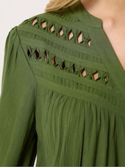 M&Co Green Crochet Insert Long Sleeve Blouse - Image 4 of 6