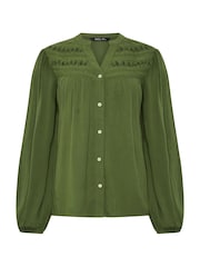 M&Co Green Crochet Insert Long Sleeve Blouse - Image 5 of 6