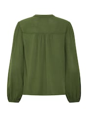 M&Co Green Crochet Insert Long Sleeve Blouse - Image 6 of 6