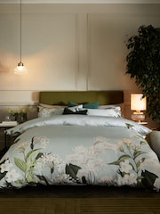 Sage Green 200 Thread Count 100% Egyptian Cotton Sateen Floral Border Duvet Cover and Pillowcase Set - Image 1 of 4