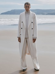 Reiss Cream Arla Relaxed Wool Blend Blindseam Belted Coat - Image 1 of 6