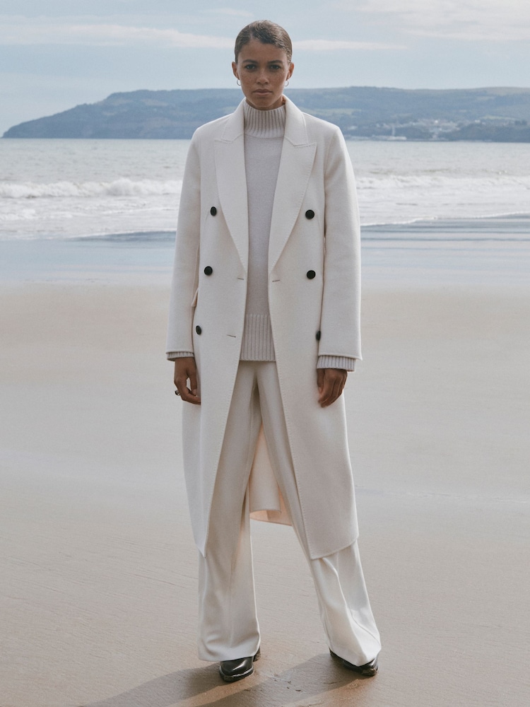 Reiss Cream Arla Relaxed Wool Blend Blindseam Belted Coat - Image 1 of 6