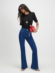 River Island Blue High Rise Bootcut Jeans with Gold Chain Charm - Image 2 of 5