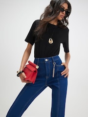 River Island Blue High Rise Bootcut Jeans with Gold Chain Charm - Image 3 of 5