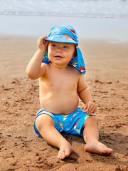 JoJo Maman Bébé Blue Shark Swim Shorts with Integral Nappy - Image 1 of 4