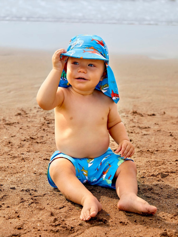 JoJo Maman Bébé Blue Shark Swim Shorts with Integral Nappy - Image 1 of 4