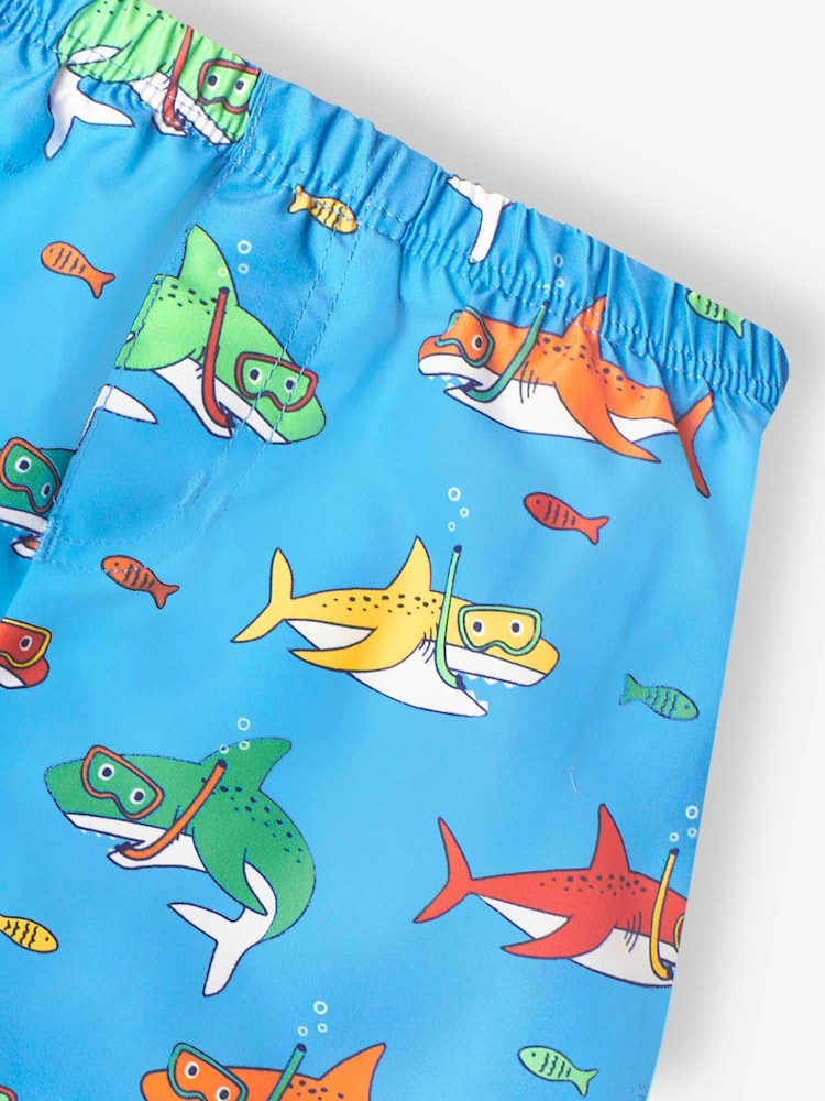 JoJo Maman Bébé Blue Shark Swim Shorts with Integral Nappy - Image 4 of 4