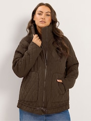 Yours Curve Brown Lightweight Cotton Quilted Jacket - Image 1 of 5