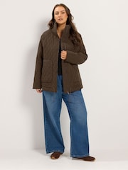 Yours Curve Brown Lightweight Cotton Quilted Jacket - Image 2 of 5