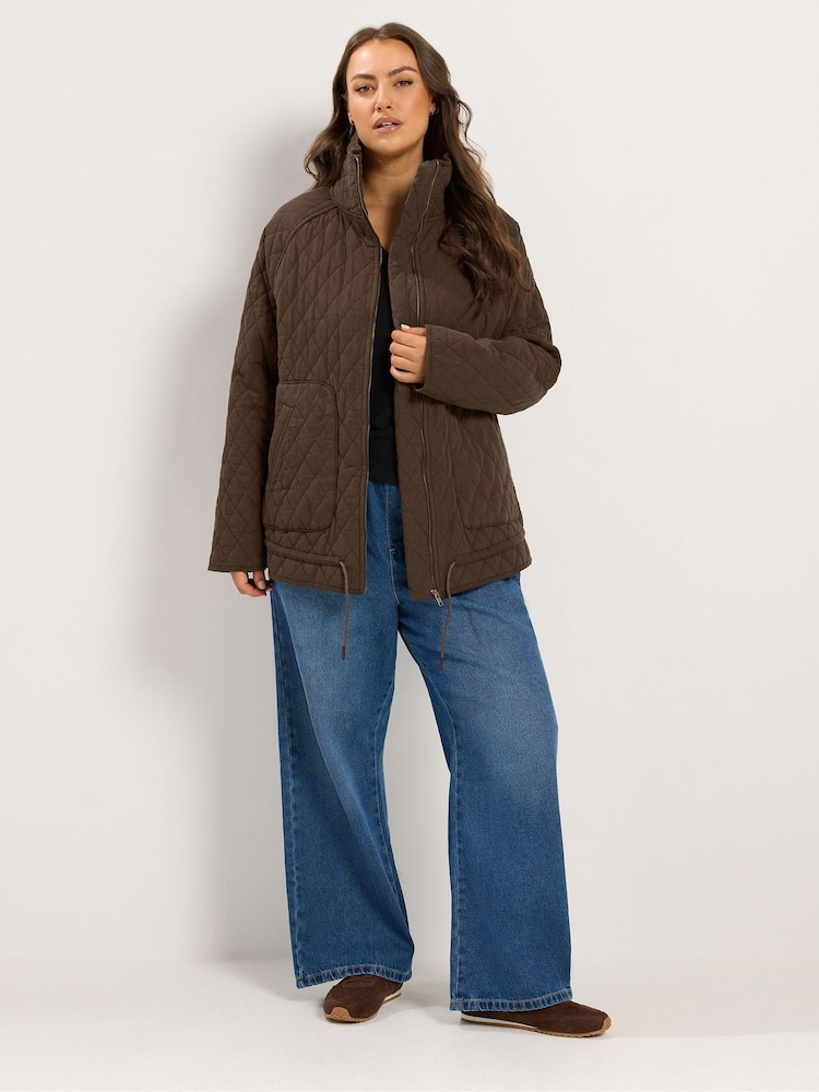 Yours Curve Brown Lightweight Cotton Quilted Jacket - Image 2 of 5 Yours Curve Brown Lightweight Cotton Quilted Jacket - Image 2 of 5