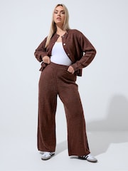 Yours Curve Brown Limited Rose Jacquard Knitted Wide Leg Trousers Co-Ord - Image 1 of 4