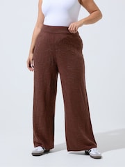 Yours Curve Brown Limited Rose Jacquard Knitted Wide Leg Trousers Co-Ord - Image 2 of 4