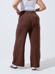 Yours Curve Brown Limited Rose Jacquard Knitted Wide Leg Trousers Co-Ord - Image 3 of 4