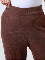 Yours Curve Brown Limited Rose Jacquard Knitted Wide Leg Trousers Co-Ord - Image 4 of 4