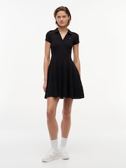 Tommy Jeans Black Ribbed Fit And Flare Mini Polo Dress - Image 1 of 5
