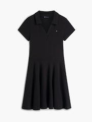 Tommy Jeans Black Ribbed Fit And Flare Mini Polo Dress - Image 5 of 5