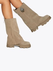 Kurt Geiger London Cream Stomp Foldover Boots - Image 2 of 5