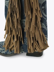 Kurt Geiger London Blue Gaiter Fringe Denim Cowboy Boots - Image 2 of 4