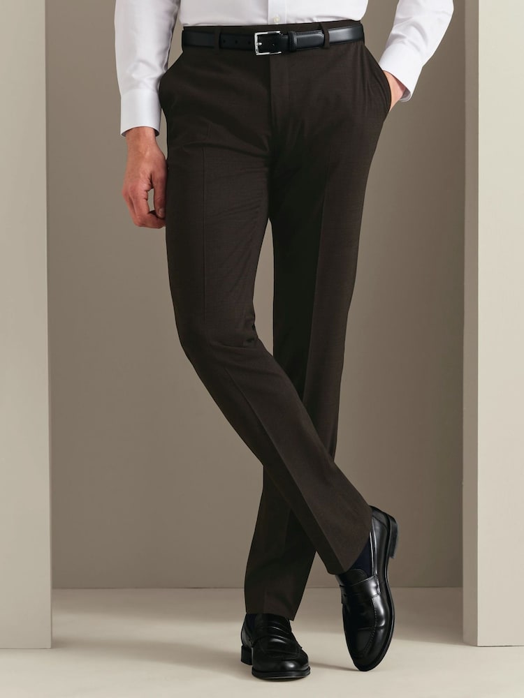 Charles Tyrwhitt Brown Pow Slim Fit Ultimate Performance Suit Trousers - Image 1 of 5 Charles Tyrwhitt Brown Pow Slim Fit Ultimate Performance Suit Trousers - Image 1 of 5