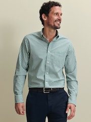 Charles Tyrwhitt Green Gingham Button-Down Stretch Washed Poplin Slim Fit Shirt - Image 1 of 5
