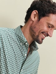 Charles Tyrwhitt Green Gingham Button-Down Stretch Washed Poplin Slim Fit Shirt - Image 3 of 5