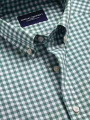 Charles Tyrwhitt Green Gingham Button-Down Stretch Washed Poplin Slim Fit Shirt - Image 4 of 5