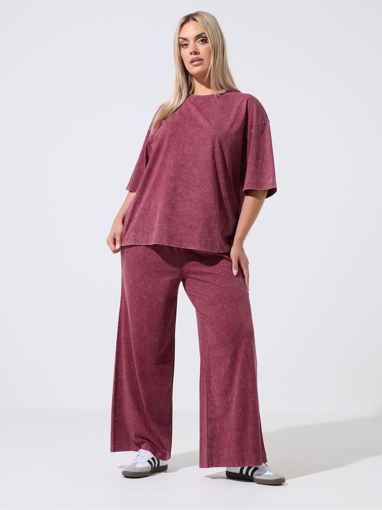 Yours Curve Red Limited Acid Wash Wide Leg Co-Ord Trousers - Image 1 of 6 Yours Curve Red Limited Acid Wash Wide Leg Co-Ord Trousers - Image 1 of 6