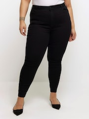 River Island Black Curve 90s Skinny High Rise Jeans - Image 1 of 5