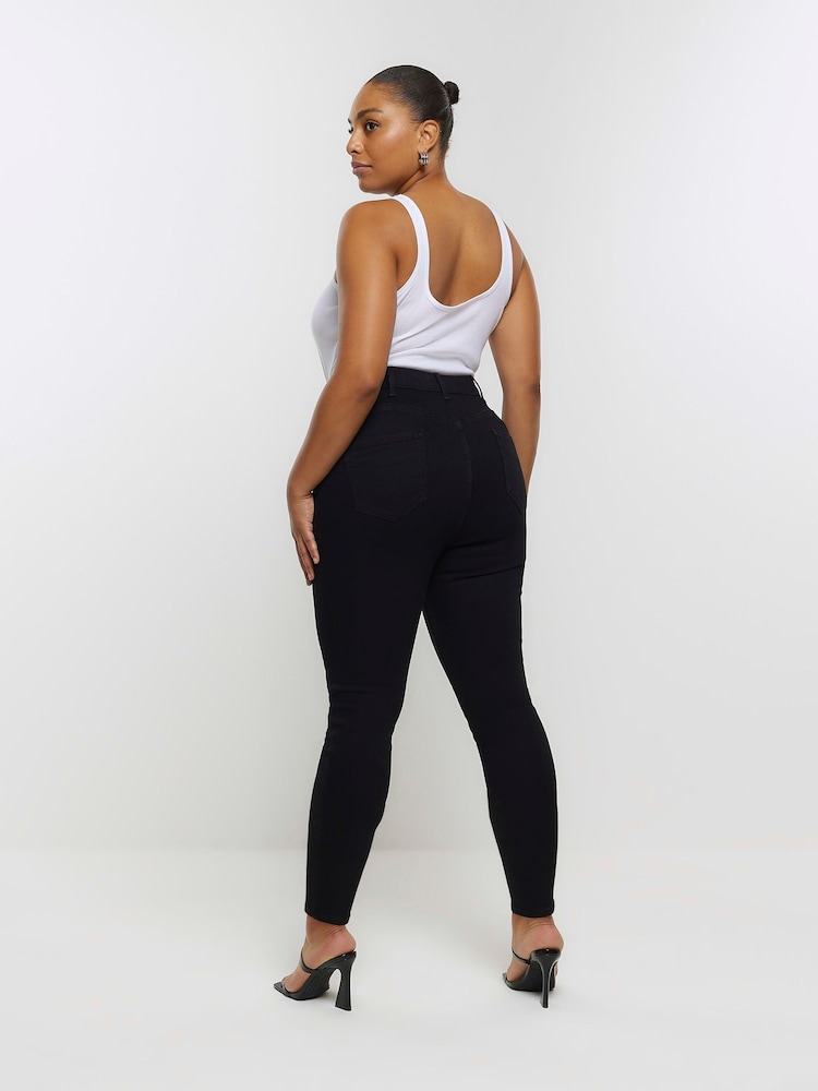 River Island Black Curve 90s Skinny High Rise Jeans - Image 2 of 5