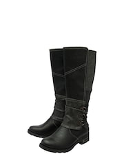 Lotus Black Zip-Up Knee High Boots - Image 2 of 4