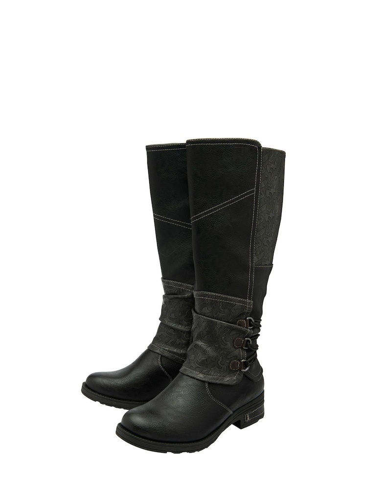 Lotus Black Zip-Up Knee High Boots - Image 2 of 4