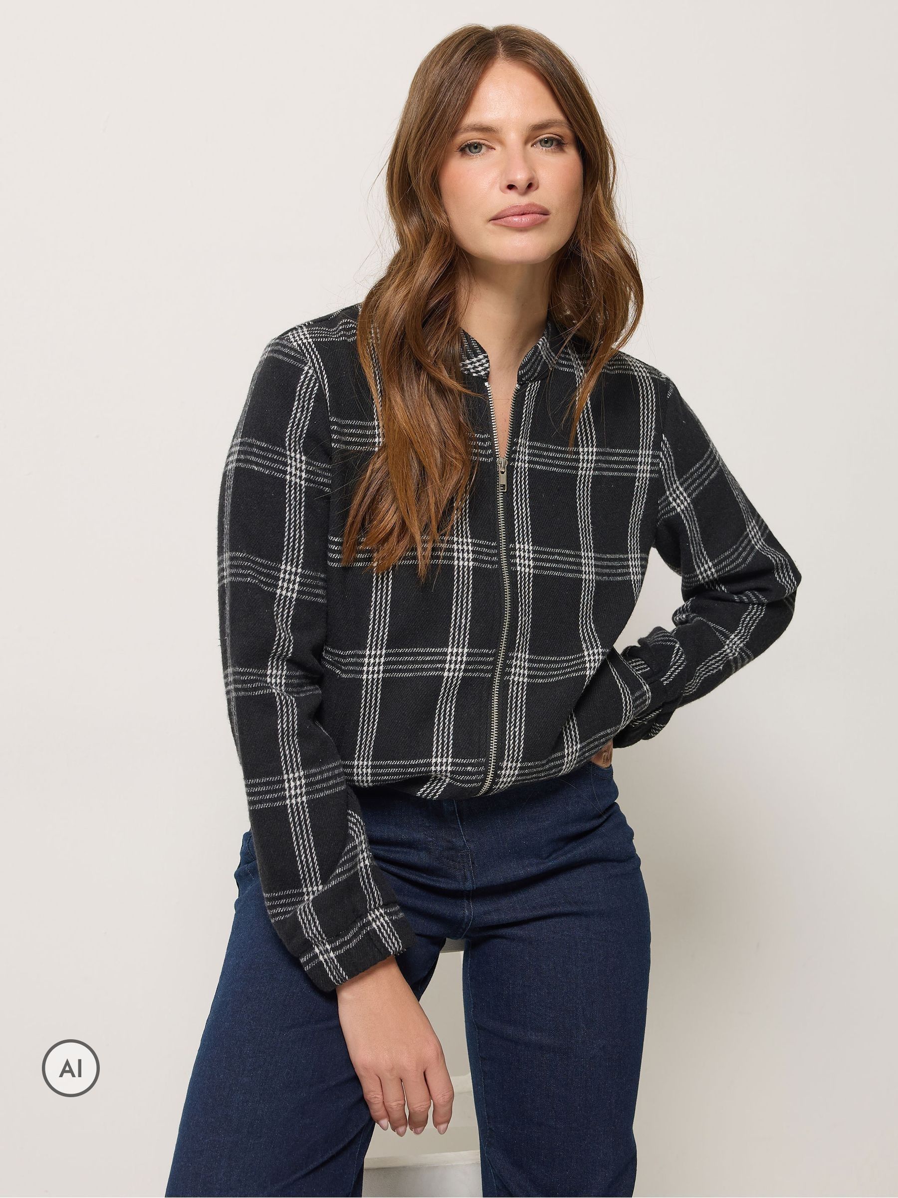 M&Co Black Mco Check Zip Through Jacket - Image 2