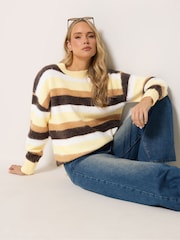 Long Tall Sally Yellow Long Sleeve Stripe Fluffy Knitted Jumper - Image 1 of 6