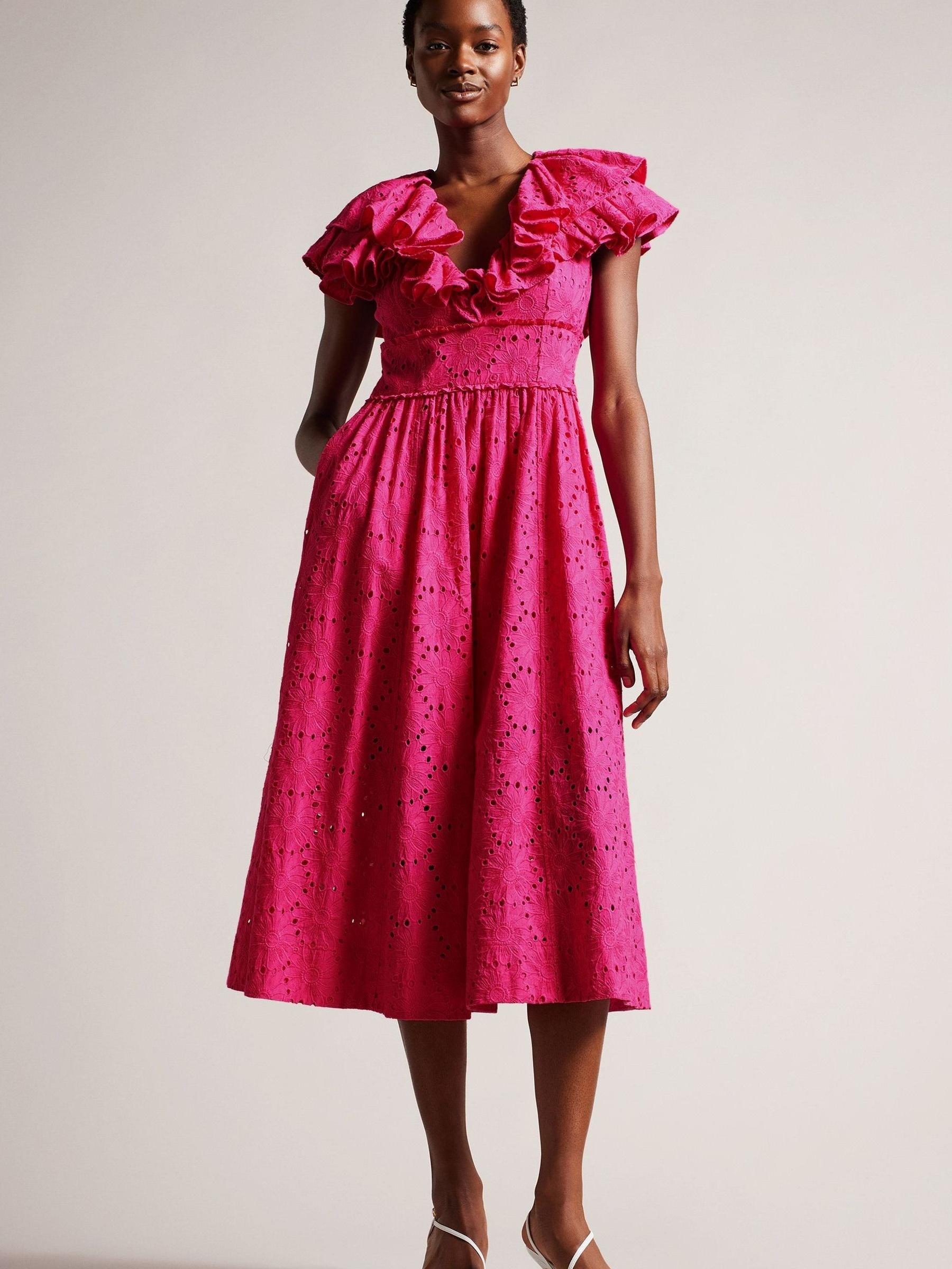 【TED BAKER】So Cute！Reinah Vネック フリルドレス Buy Ted Baker Mirza Pink Ruffle V-Neck Midi Sundress from