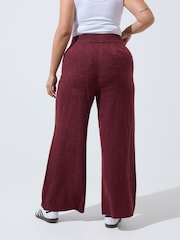 Yours Curve Red Limited Rose Jacquard Knitted Wide Leg Trousers Co-Ord - Image 3 of 6