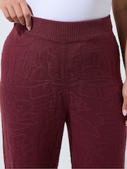 Yours Curve Red Limited Rose Jacquard Knitted Wide Leg Trousers Co-Ord - Image 4 of 6