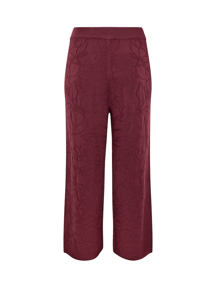 Yours Curve Red Limited Rose Jacquard Knitted Wide Leg Trousers Co-Ord - Image 6 of 6