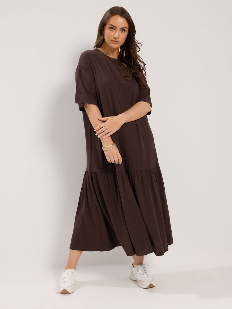 brown drop waist dress Zenayda Sequin Mini complete with a tie at the center Chestnut Drop Waist Maxi Dress