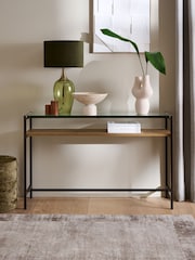 Dark Bronx Oak Effect and Glass Console Table - Image 1 of 8