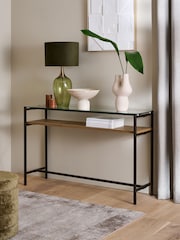 Dark Bronx Oak Effect and Glass Console Table - Image 2 of 8