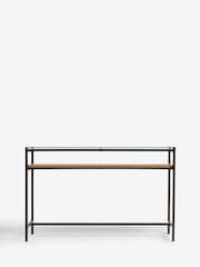 Dark Bronx Oak Effect and Glass Console Table - Image 3 of 8