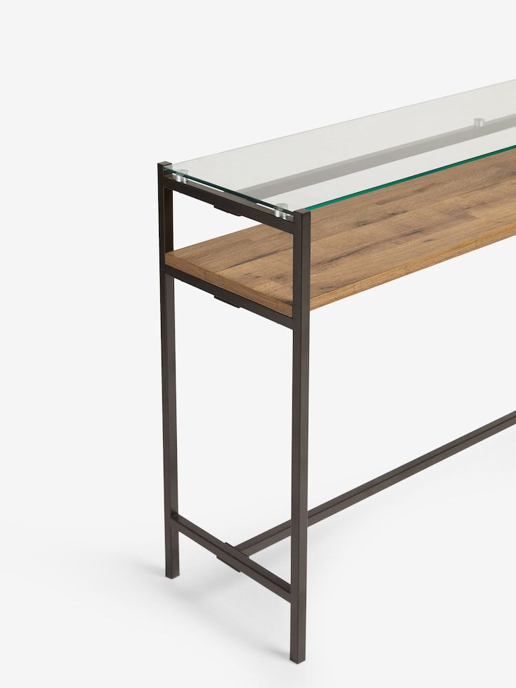 Dark Bronx Oak Effect and Glass Console Table - Image 8 of 8